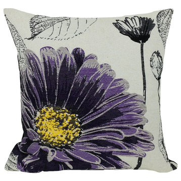 Flower Emboridery Collection with Feather Filled Pillow, Purple, 18"x18"