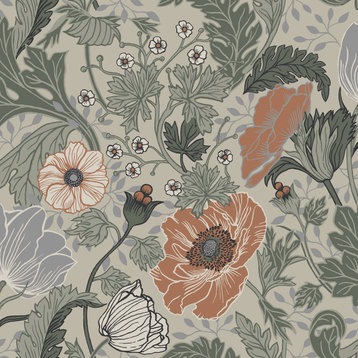 Anemone Grey Floral Wallpaper Sample