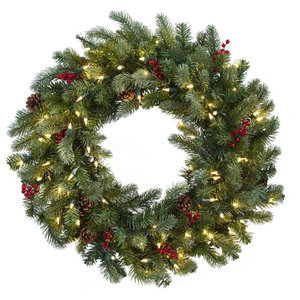 Real Cotton Christmas Wreath Berries Pine Cones Frosted Tips Vintage Xmas Decor 
