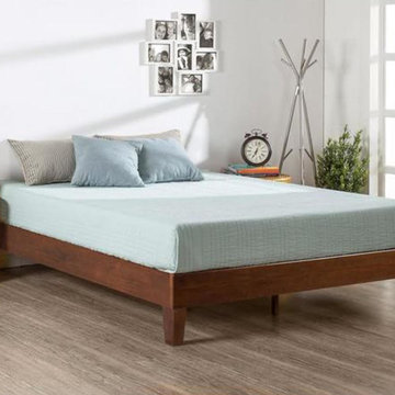 Queen size Modern Low Profile Solid Wood Platform Bed Frame in Espresso