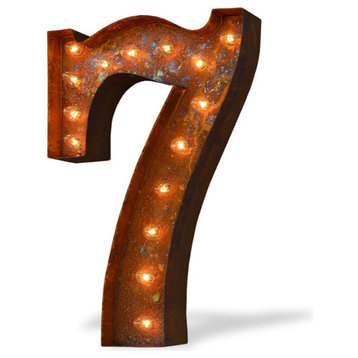 Medium Rusted Steel Number Marquee Light by Iconics, Number 7