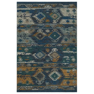 Southwestern Area Rug, Flat Wool With Unique Pattern, Blue/Gold/Multi, 8' X 10'