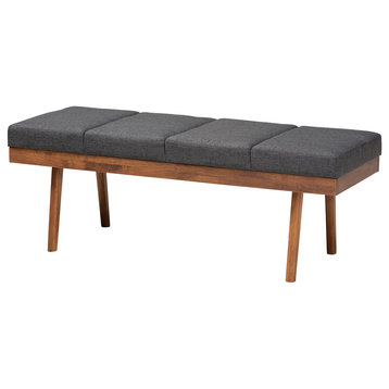 Reanna Mid-Century Modern Fabric and Wood Bench, Charcoal