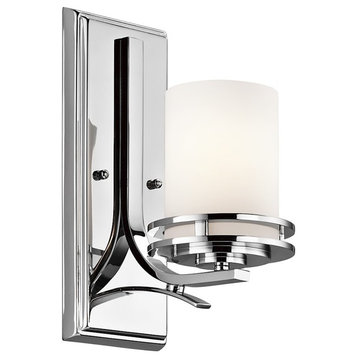 Wall Sconce 1-Light, Chrome/Satin Etched Cased Opal Glass