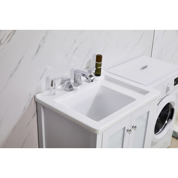 Stufurhome Carter 27"x34" White Engineered Wood Laundry Sink