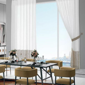 QY7121SKC Elbert Clovers Embroidered Double Pinch Pleat Ready Made Sheer Curtain