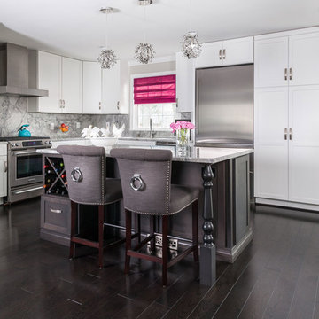 White Kitchen with Espresso Floors in Bethesda MD