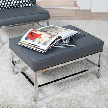 Ashlar Bonded Leather Square Ottoman in Smoke Gray #72002