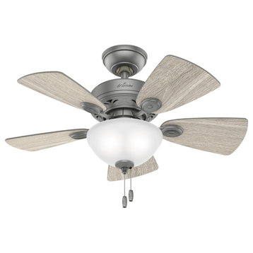 Hunter 34" Watson Matte Silver Ceiling Fan With LED Light Kit and Pull Chain