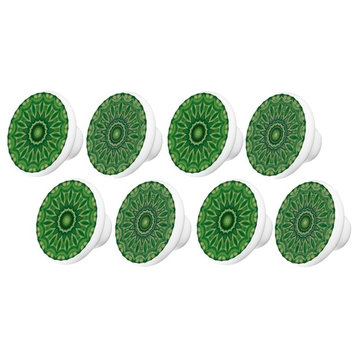 Green Mandala Ceramic Cabinet Drawer Knobs, Set of 8