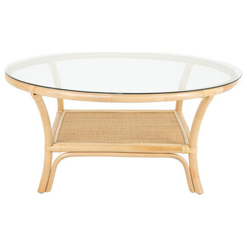 Visayas Rattan Coffee Table with Glass Top, Natural