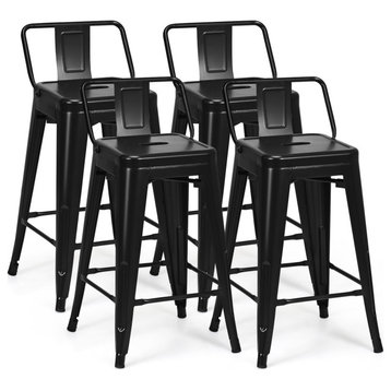 Costway 24" Contemporary Metal Bar Stools with Low Back in Black (Set of 4)
