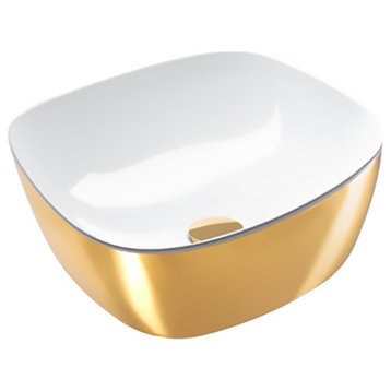 Catalano 140APGRLXBO Gold & Silver 15.75"x15.75" Fireclay Washbasin, White/Gold