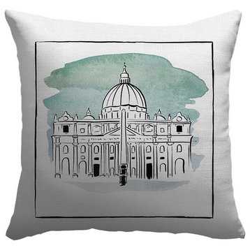 "St. Peter's Basilica - Brushstroke Buildings" Outdoor Pillow 16"x16"