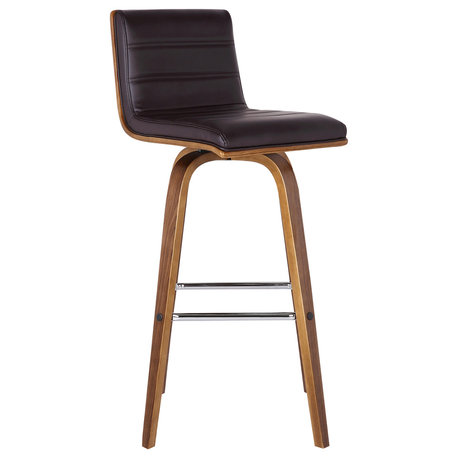 Sulkie 30" Barstool, Walnut Wood Finish With Brown Faux Leather