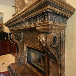 Stone Mantel & Fireplace surround by Realm of Design - Indoor Fireplaces