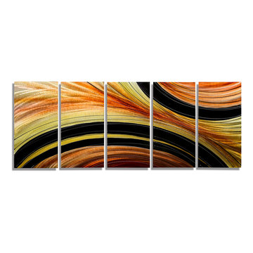 Desert Sun - Abstract Orange, Yellow and Black Modern Original Metal Painting