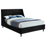 Meridian Furniture - Eva Velvet Upholstered Bed, Black, Queen - Snuggle up to a pet or other loved one in this richly upholstered Eva black velvet queen size bed for the ultimate in rest and relaxation. The wing back headboard has cushioned vertical deep channel tufting, and both the side rails and footboard are upholstered too for your comfort. Tapered black wood legs match the upholstery and support this contemporary bed, elevating it sufficiently that you can store items underneath.