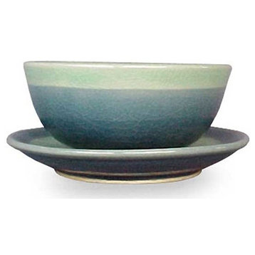 Handmade Marine Celadon ceramic bowl and plate - Thailand