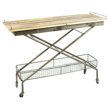 Multipurpose Recycled Wood Rolling Console Table Cart Metal Industrial Wheels