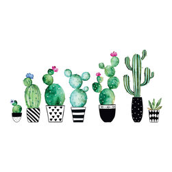 Home Decor Line - Watercolor Cactus Wall Decals Set of 8 - Wall Decals