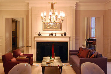 Example of a transitional living room design in Boston