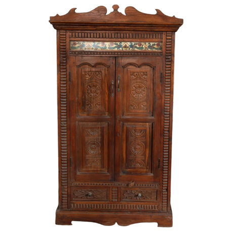 Consigned Antique Armoire Vintage Colonial Style Carved Cabinet 71