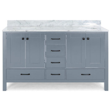 Kayla Contemporary 72" Wood Double Sink Bathroom Vanity With Marble Counter Top