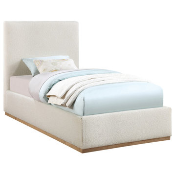 Monaco Boucle Fabric Upholstered Bed, Cream, Twin