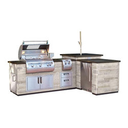 FireMagic L-Shaped Reclaimed Wood Grill Island - Outdoor Cooking