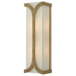 Currey & Company - Carthay Wall Sconce - The Carthay Wall Sconce has a curving motif wrapped in Abac rope that embraces the eggshell linen shade. A design note is how cleverly it arcs from the top of the backplate to affix the shade to the wrought iron frame in a dark contemporary gold leaf finish.
