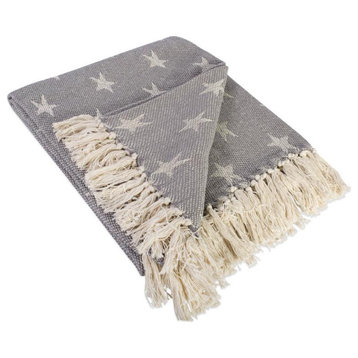 DII 60x50" Modern Cotton Stars Throw with Decorative Fringe in Gray/Ivory