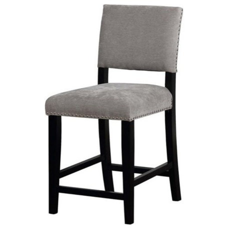 Linon Corey 24" Velvet & Wood Counter Stool in Dark Gray