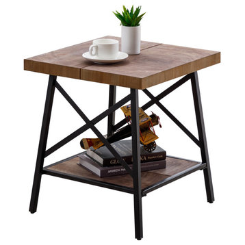 Wood End Table with Storage Shelf, Grey