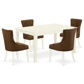 East West Furniture Capri 5-piece Wood Dining Set in Linen White/Dark Coffee