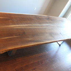 RECLAIMED LIVE EDGE WALNUT DINING TABLE WITH CHROME BASE - Dining Tables