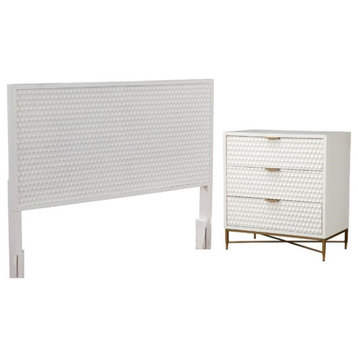 Home Square 2-Piece Set with King Headboard and 3 Drawer Accent Chest in White
