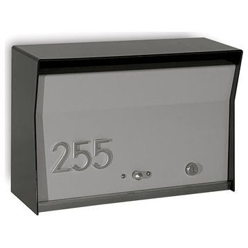 RetroBox Locking Modern Wall Mounted Mailbox,  Black & Stainless Steel