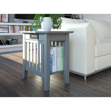 Afi Mission Solid Hardwood Side Table With USB Charger Set of 2 Gray