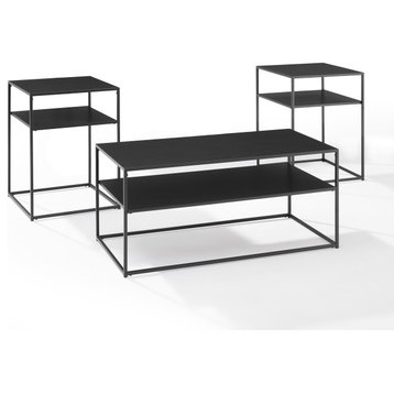 Braxton 3Pc Coffee Table Set Matte Black Coffee Table and 2 End Tables