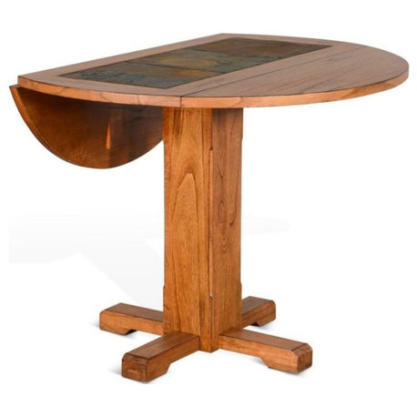 40" Small Round Rustic Farmhouse Drop Leaf Dining Table