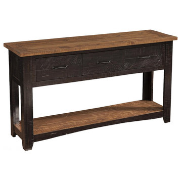 Console Table, Saw Marked Pine Frame & 3 Drawers, Antique Black/Honey Tobacco