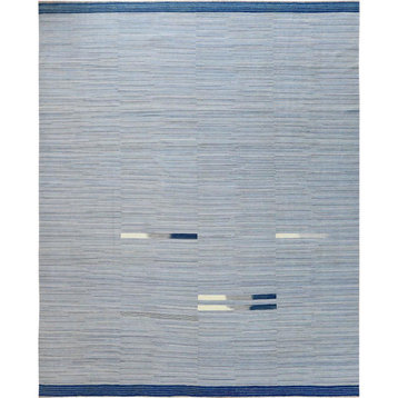 Hand Woven Flat Weave Kilim Pure Nomadic Stripe Design Wool Rug, 12'1" x 15'0"