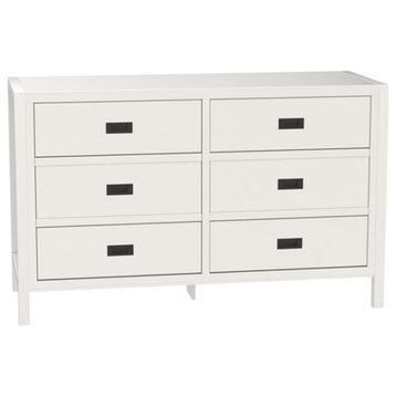 Classic Double Dresser, 6 Storage Drawers With Metal Pull Out Handles, White