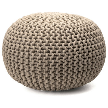 nuLOOM Knitted Cotton Ling Contemporary Pouf, Beige