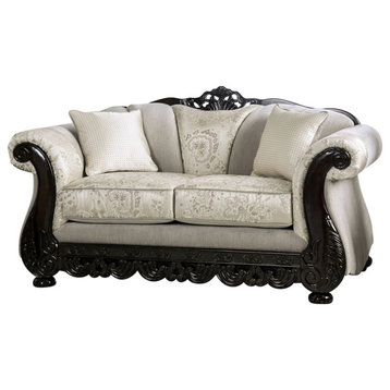 Pemberly Row Traditional Chenille Upholstered Loveseat in Ivory