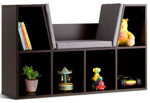 Costway 6 Cubby Kid Storage Cabinet Cushioned Multi-Purpose Reading Shelf Brown