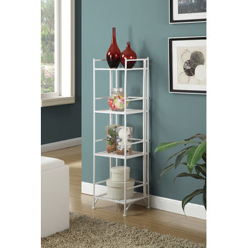 Convenience Concepts Xtra Storage Four-Tier Folding Shelf in White Metal Finish