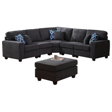 Jocelyn Dark Gray Woven 6-Piece Modular L-Shape Sectional Sofa With Ottoman