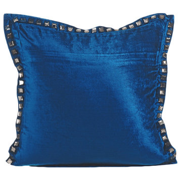 Crystals 26"x26" Velvet Blue Euro Pillow Shams, Blue Crystal Palace